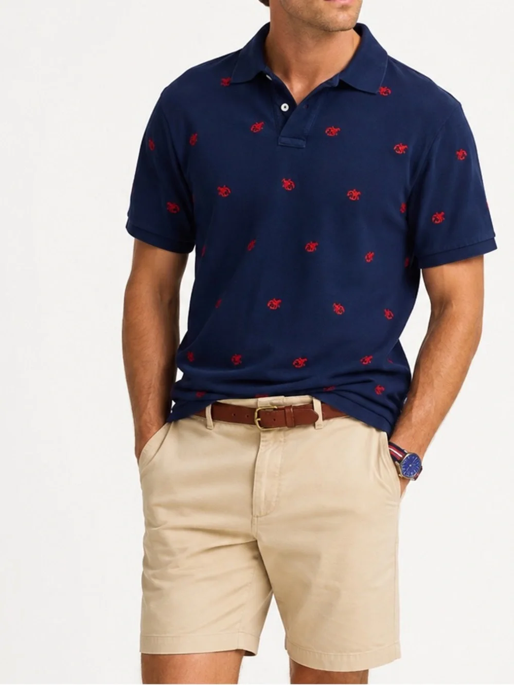 Ralph Lauren Men’s Navy & Red Polo with Embroidered Lobsters 100% Cotton Size XL
